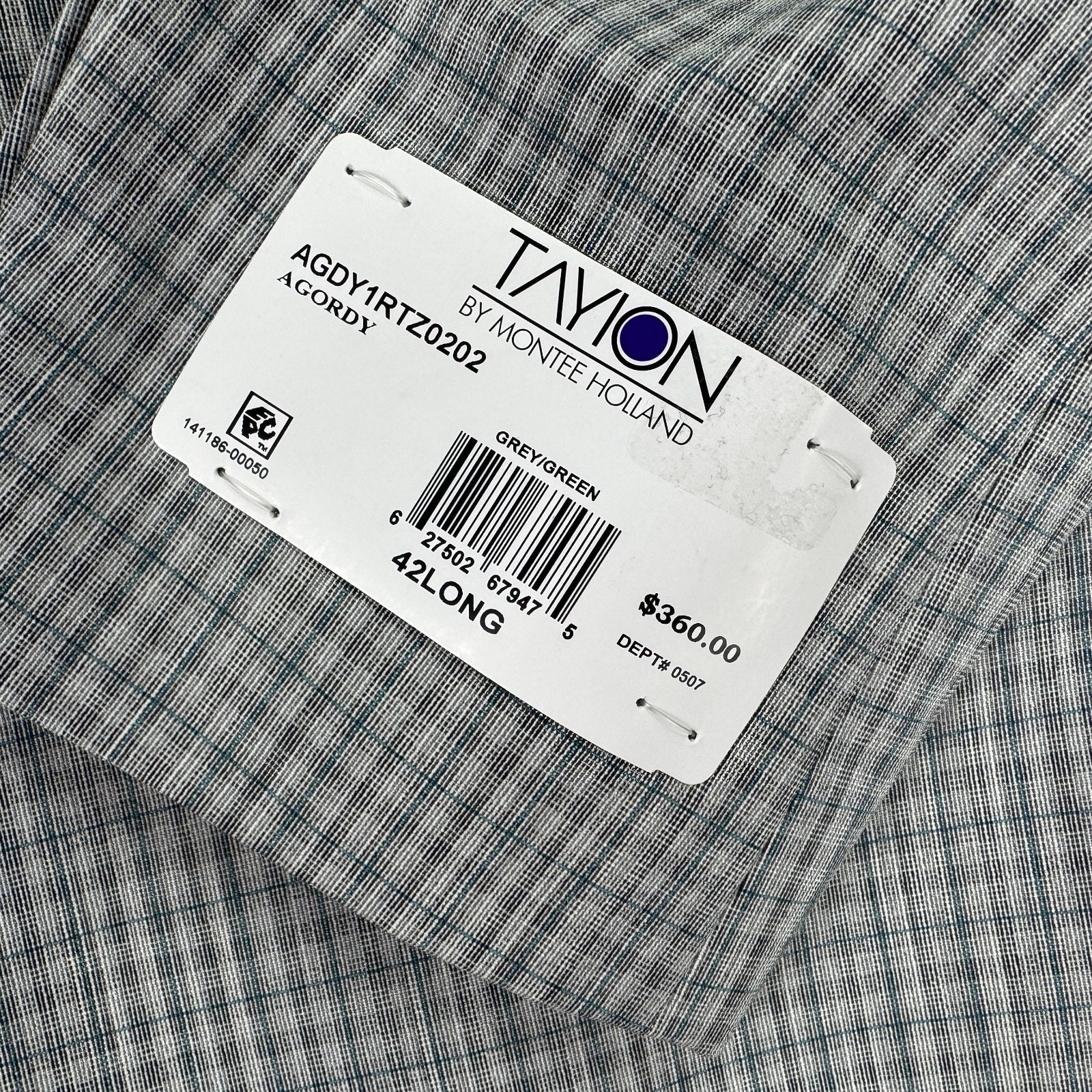 Tayion Mens Agordy Regular Fit Plaid Suit Jacket Gray Green 42l — image 4 of 6